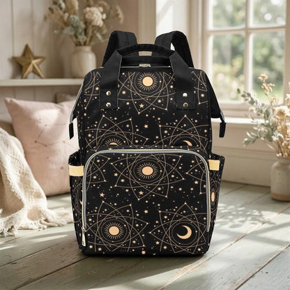 Celestial Diaper Bag Backpack, Sun Moon Baby Travel Bag, Mom Backpack Organizer