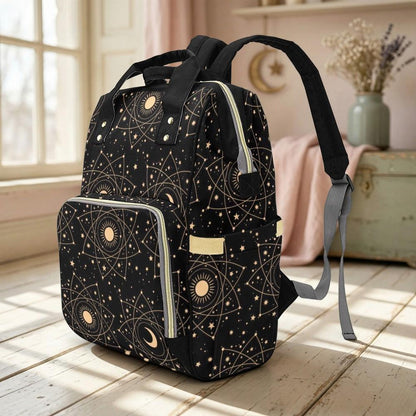 Celestial Diaper Bag Backpack, Sun Moon Baby Travel Bag, Mom Backpack Organizer