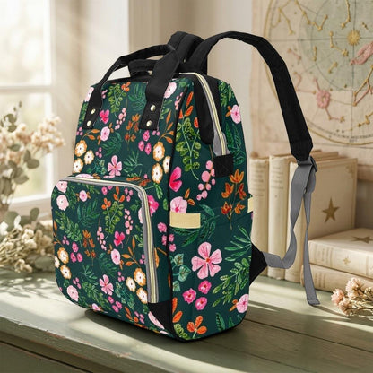 Floral Mom Backpack, Botanical Diaper Bag, Garden Stroller Organizer
