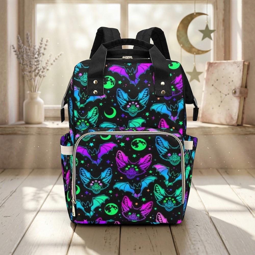 Halloween Diaper Bag Backpack Neon Bat Moon Print Baby Travel Pack