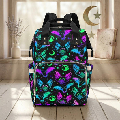 Halloween Diaper Bag Backpack Neon Bat Moon Print Baby Travel Pack