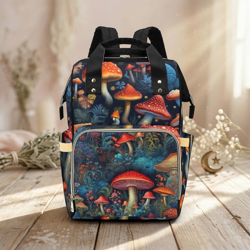 Navy Mushroom Forest Diaper Backpack