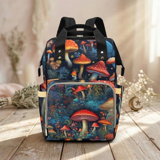 Navy Mushroom Forest Diaper Backpack