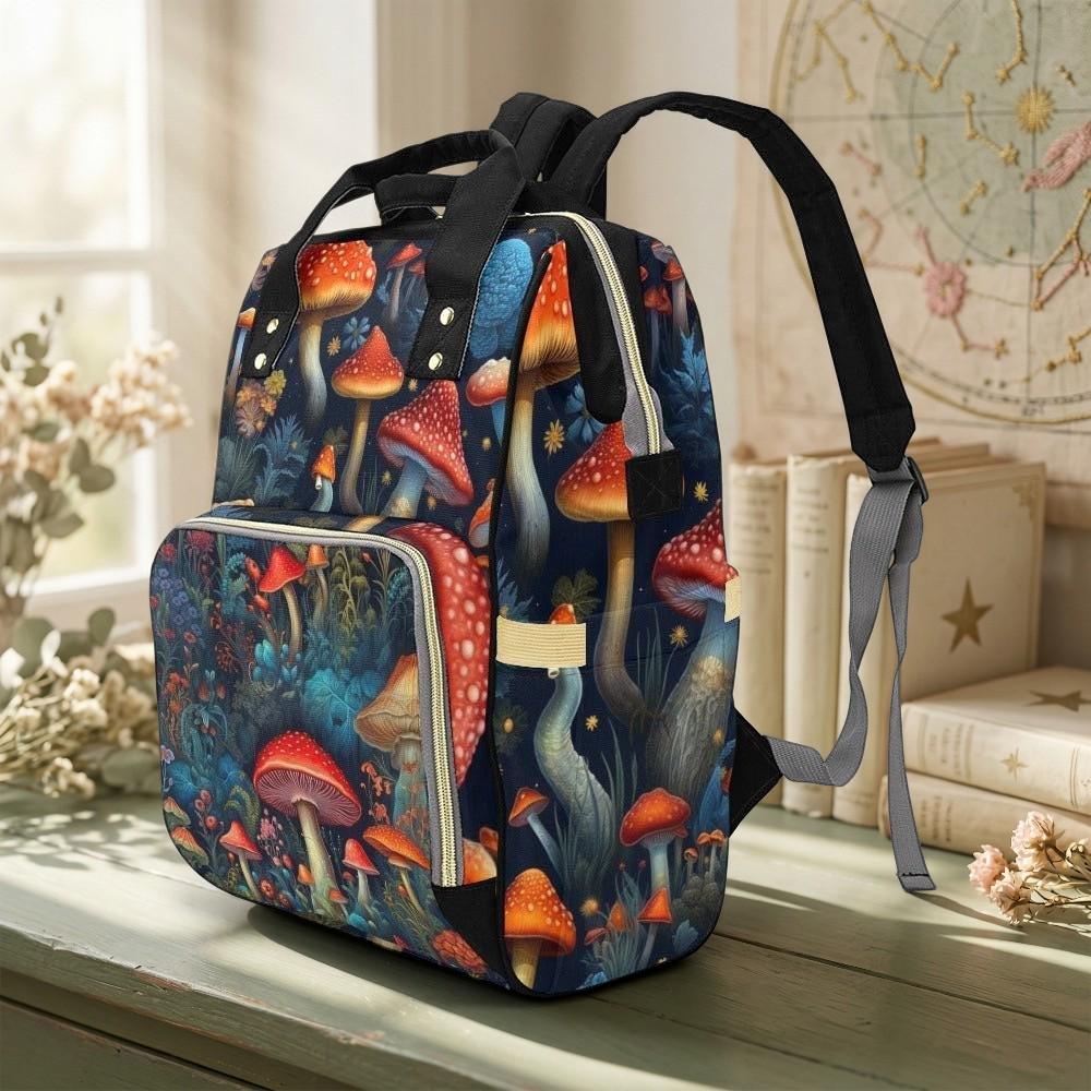 Enchanted Mushroom Forest Backpack, Cottagecore Fungi Diaper Bag, Woodland Fairycore Satchel
