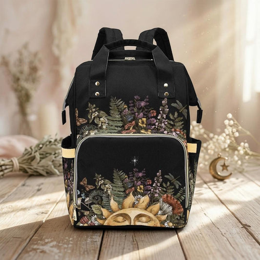 Diaper Backpack with Woodland Floral Print, Mom Baby Travel Bag, Forest Nursery Organizer