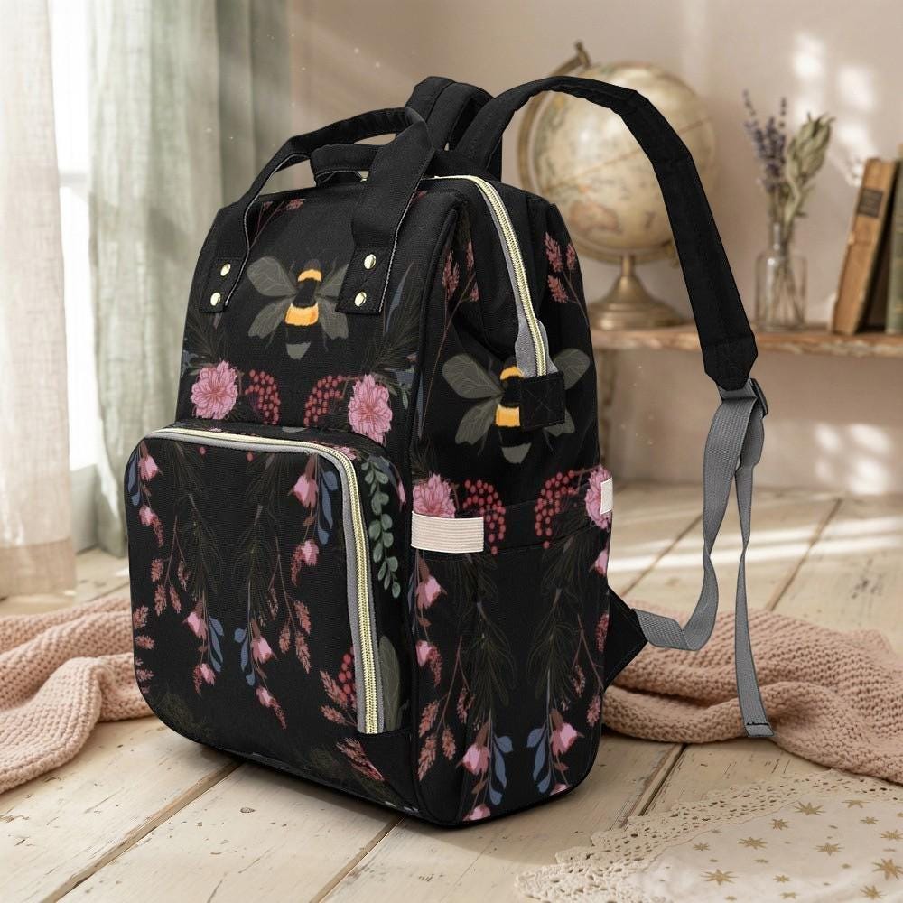 Bumblebee Floral Diaper Bag, Enchanted Garden Backpack, Botanical Baby Travel Bag