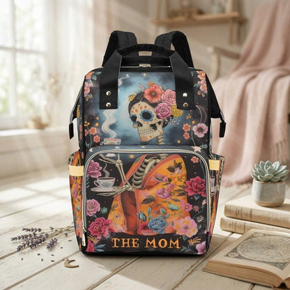Skeleton Tea Mom Backpack, Witchy Halloween Diaper Bag, Spooky Skull Tote, Enchanted Travel Bag