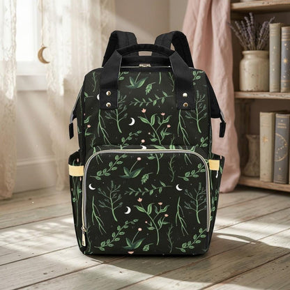 Diaper Backpack with Moon Floral Print, Baby Travel Bag, Mom Backpack