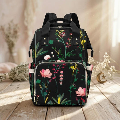 Floral Diaper Bag Backpack, Black Baby Travel Bag, Mom Backpack
