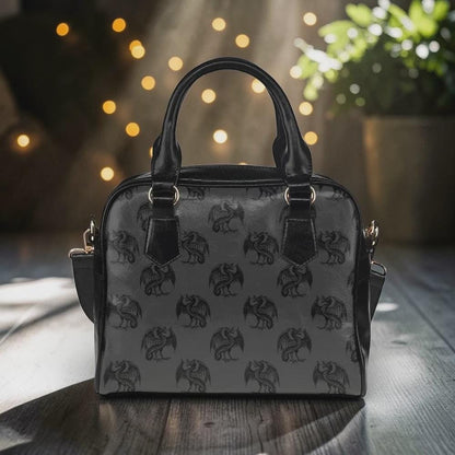 Raven Print Handbag, Black Bowler Purse, Witchy Satchel Bag for Dark Academia Style