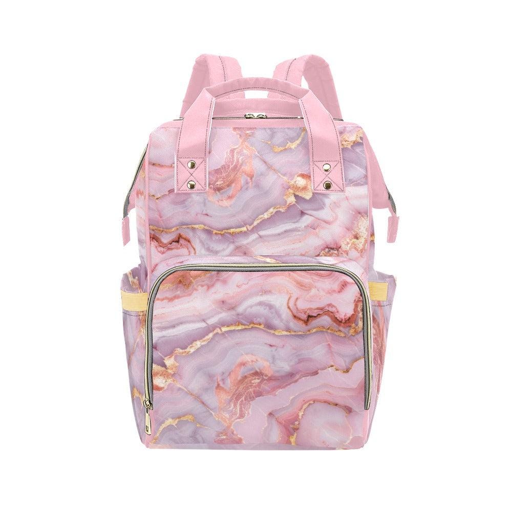 Pink Marble Diaper Bag Backpack, Baby Travel Bag, Stylish Mom Bag
