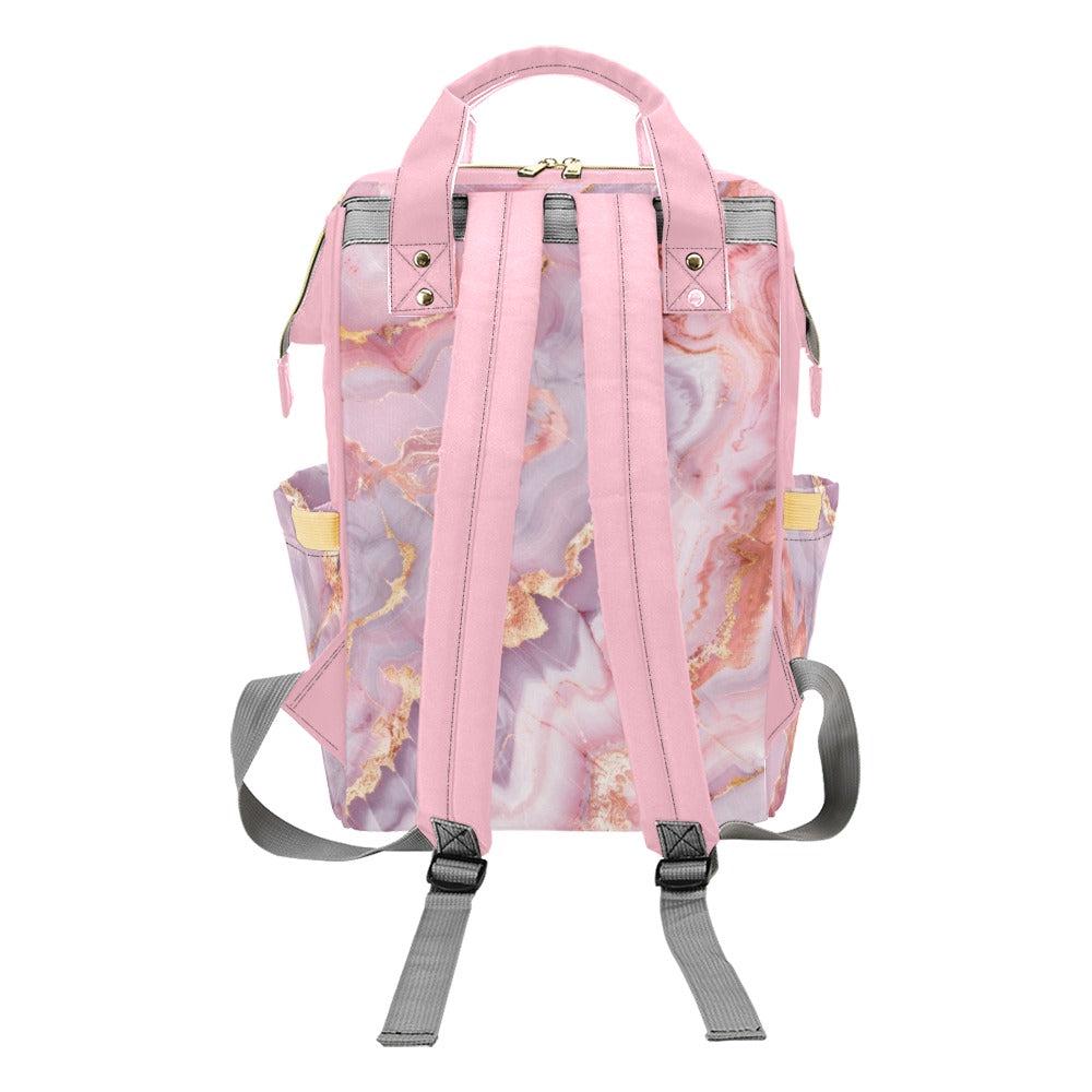 Pink Marble Diaper Bag Backpack, Baby Travel Bag, Stylish Mom Bag