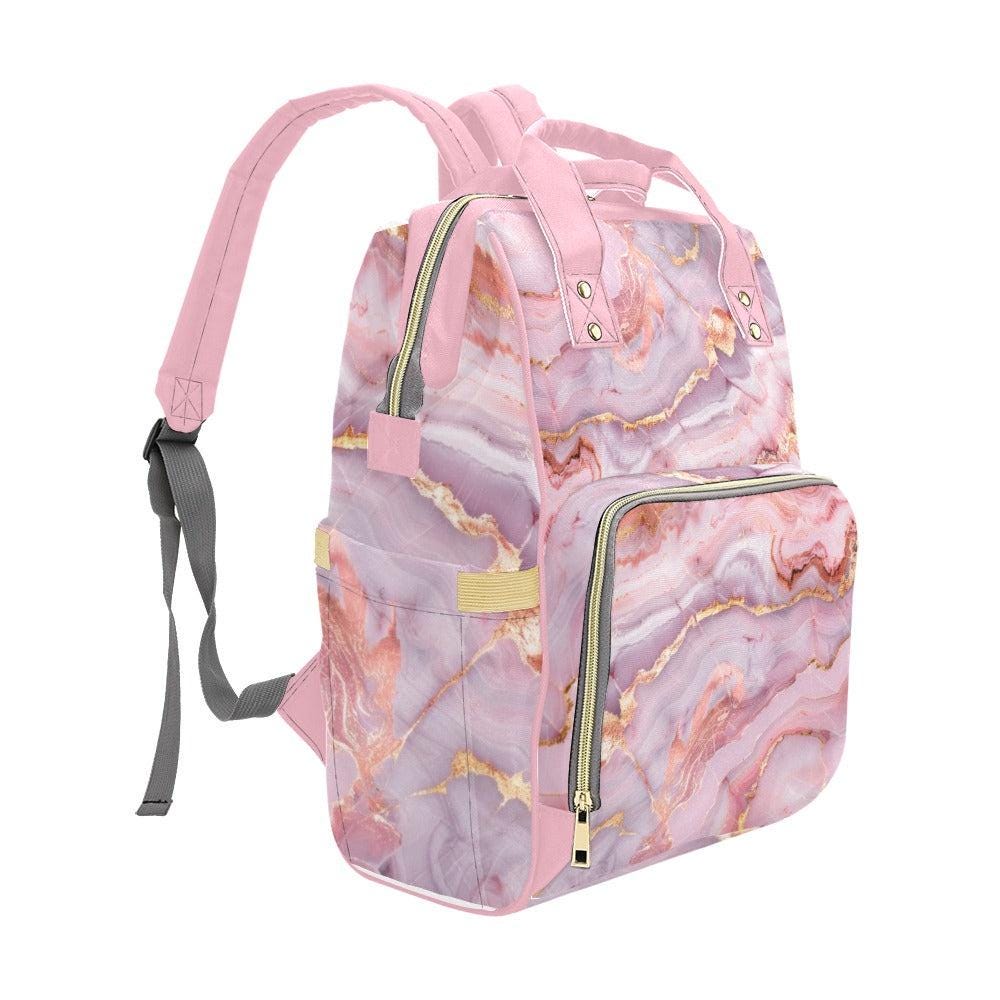 Pink Marble Diaper Bag Backpack, Baby Travel Bag, Stylish Mom Bag