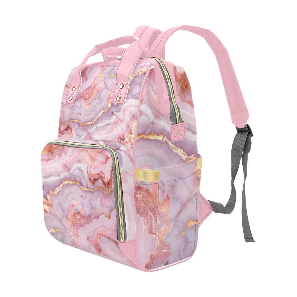 Pink Marble Diaper Bag Backpack, Baby Travel Bag, Stylish Mom Bag