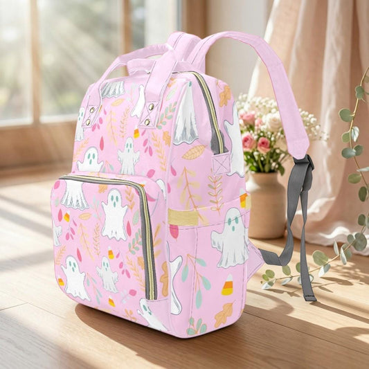 Halloween Diaper Bag Backpack, Ghost Mom Bag, Baby Travel Bag, Pink Stroller Organizer