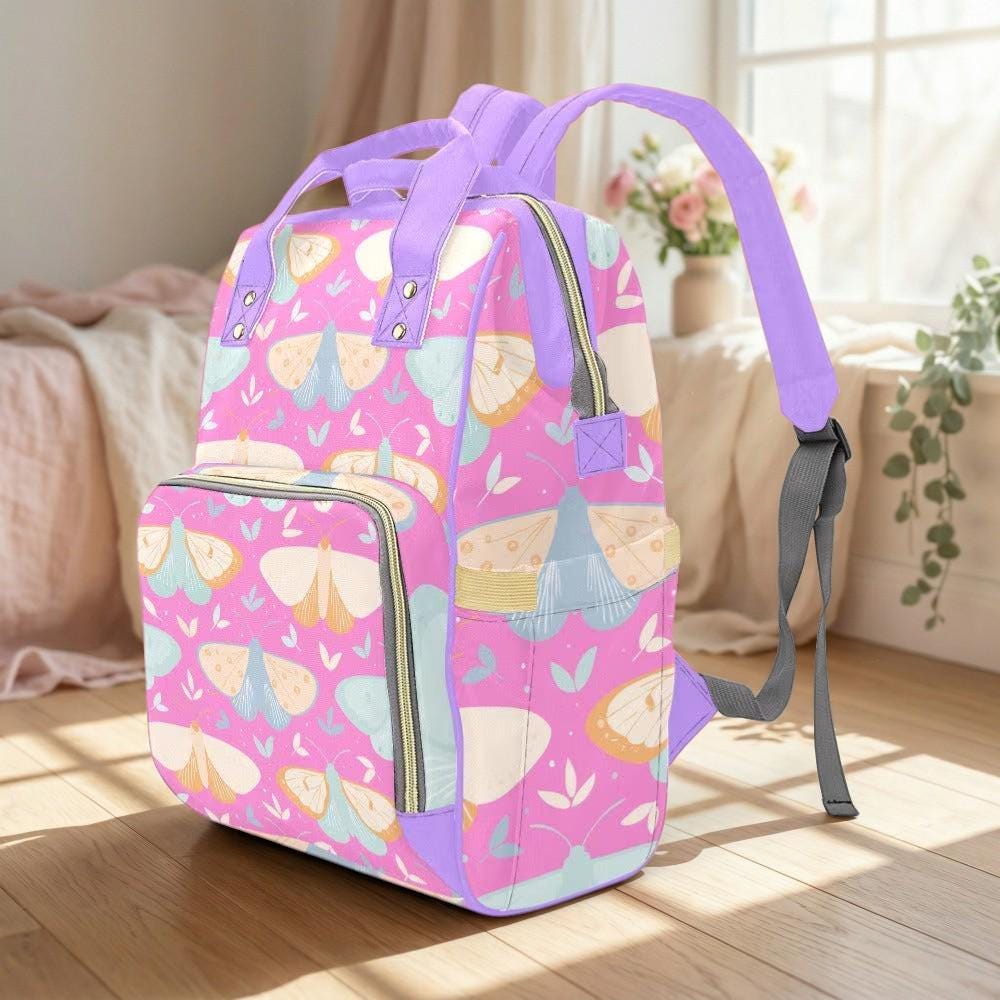 Butterfly Diaper Bag Backpack, Pink Mom Backpack, Baby Travel Bag, Pastel Stroller Bag