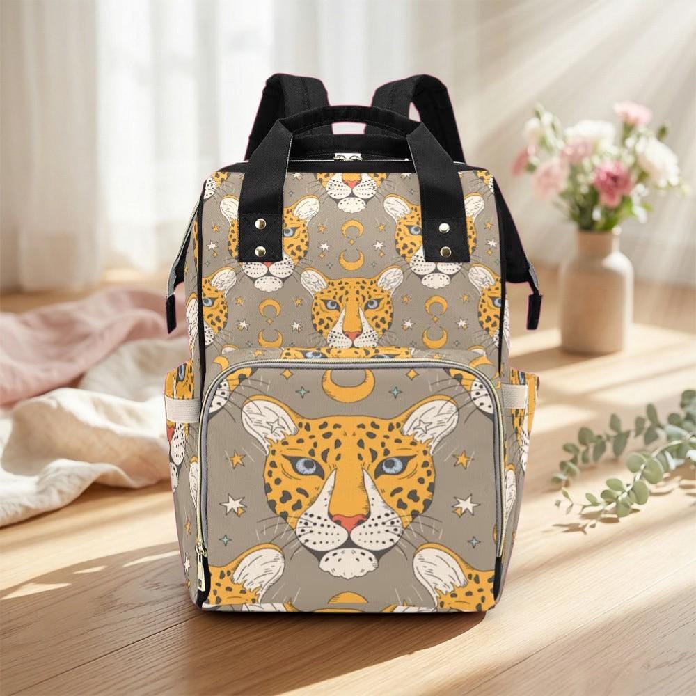 Leopard Print Diaper Backpack, Safari Baby Bag, Jungle Nursery Organizer