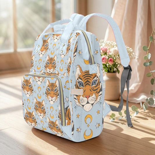 Tiger Diaper Bag, Celestial Mom Backpack, Baby Travel Bag with Moon Print
