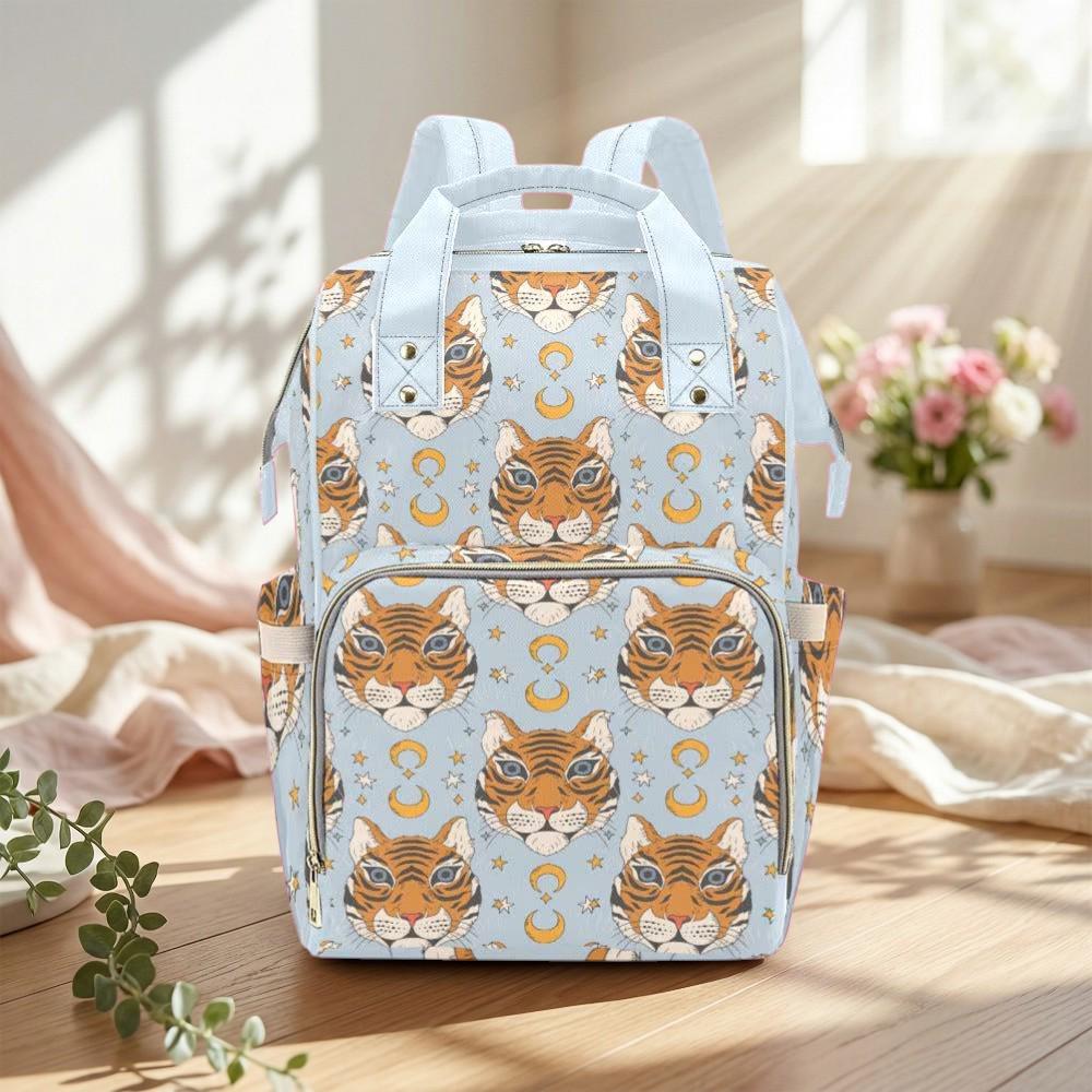 Tiger Diaper Bag, Celestial Mom Backpack, Baby Travel Bag with Moon Print