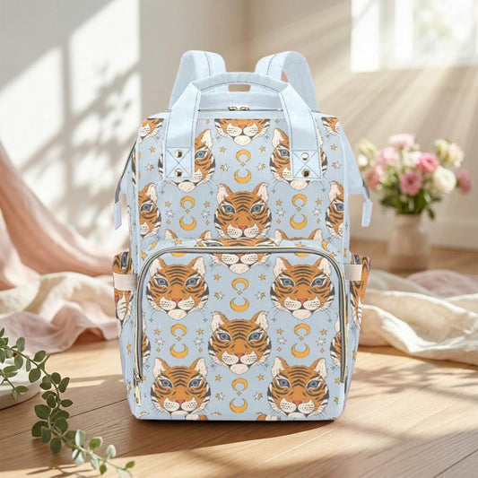 Tiger Diaper Bag, Celestial Mom Backpack, Baby Travel Bag with Moon Print