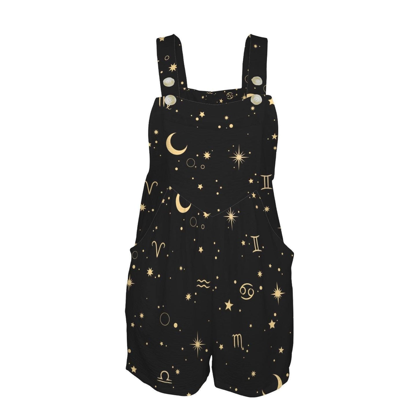 Zodiac Shortalls Romper, Moon Star Overall Shorts, Astrology Loungewear Outfit