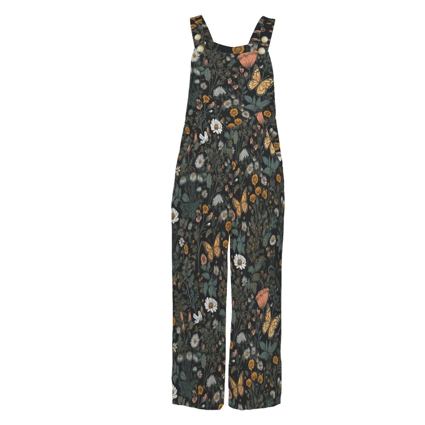 Wildflower Butterfly Jumpsuit, Botanical Wide Leg Cottagecore Overalls