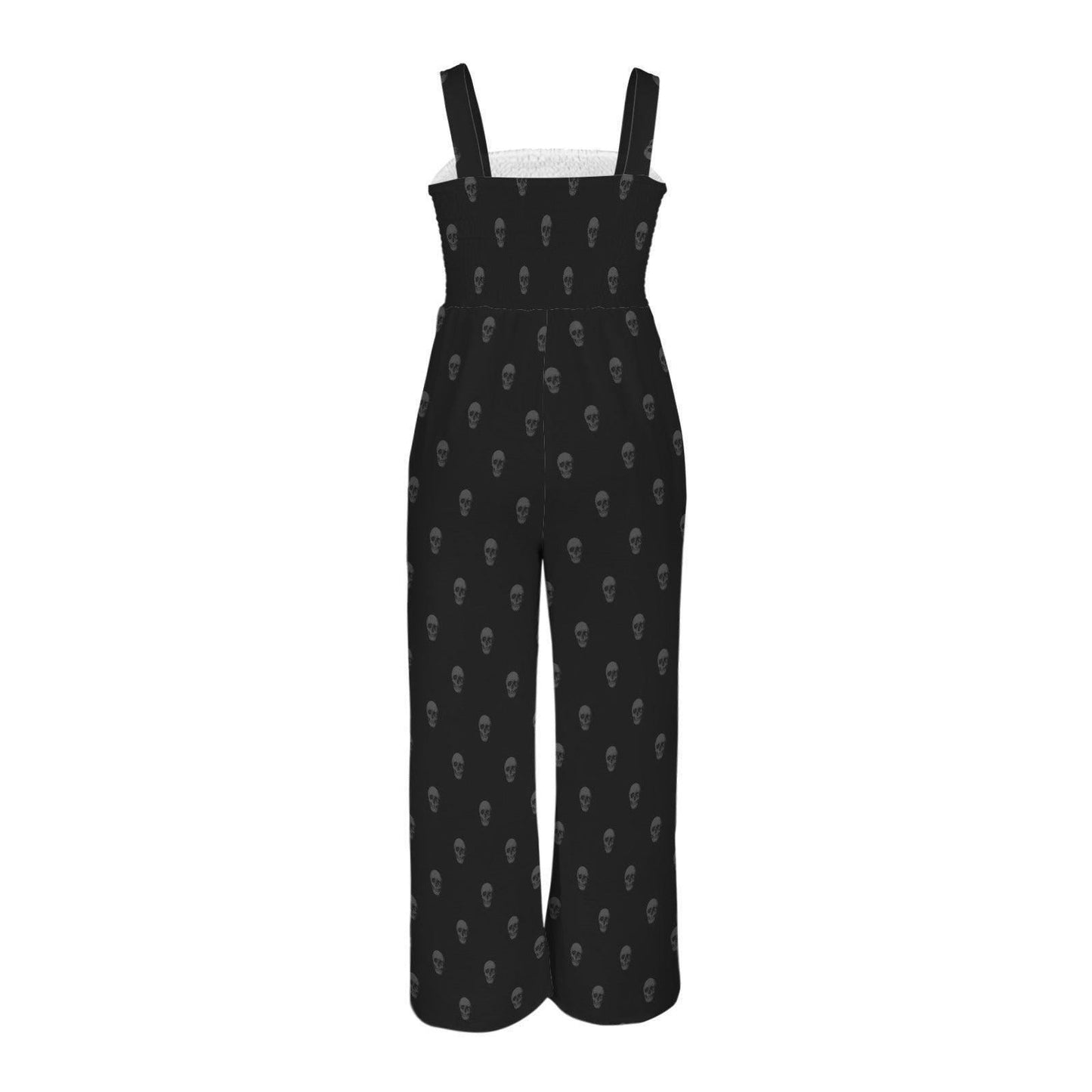 Black Skull Wide Leg Jumpsuit, Gothic Sleeveless Romper, Spooky Casual Summer Outfit for Women