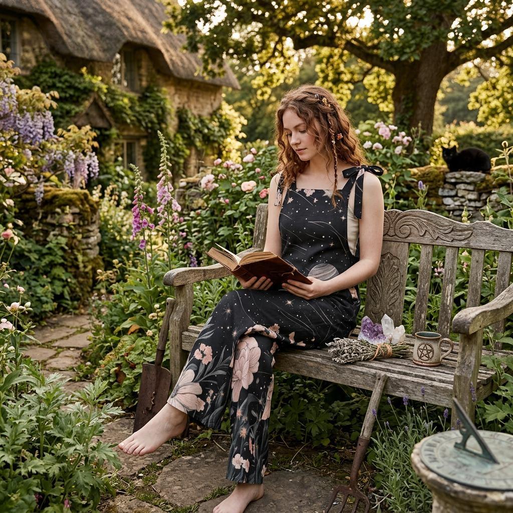 Celestial floral jumpsuit, galaxy print overalls, cosmic boho festival outfit, witchy space clothing for women