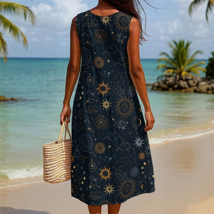 Celestial Midi Sundress, Sun Moon Star Dress, Astrology Casual Outfit