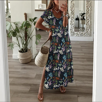 Woodland Forager Maxi Dress, Mushroom Botanical Dark Nature Boho Outfit