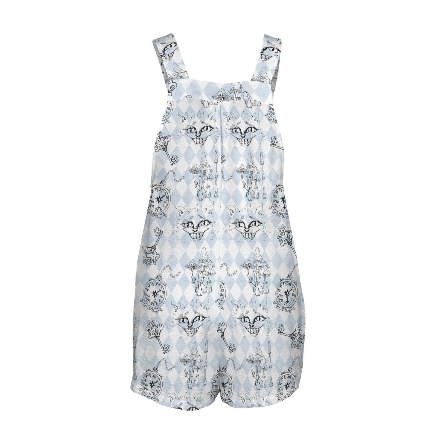 Celestial Shortalls for Women, Blue Overall Romper, Witchy Boho Summer Bib Shorts