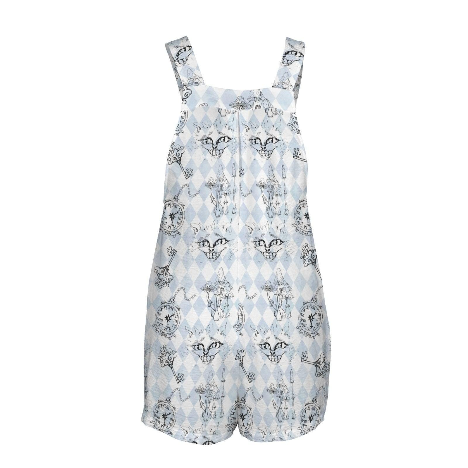 Celestial Shortalls for Women, Blue Overall Romper, Witchy Boho Summer Bib Shorts