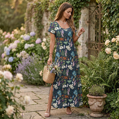 Woodland Forager Maxi Dress, Mushroom Botanical Dark Nature Boho Outfit