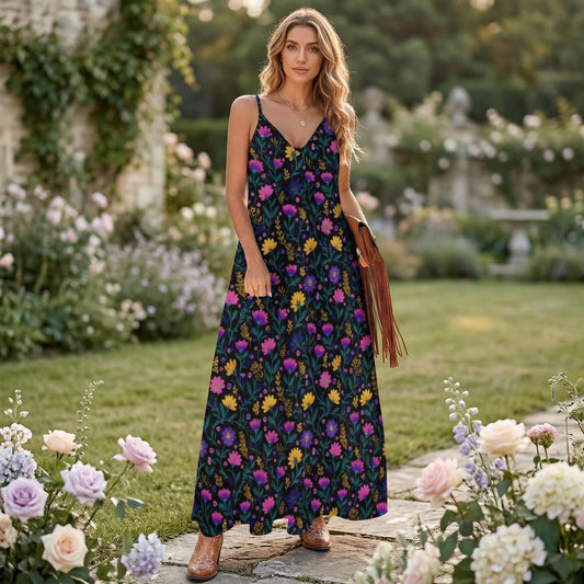 Wildflower Maxi Dress, Garden Party Sundress, Boho Meadow Slip Dress for Women