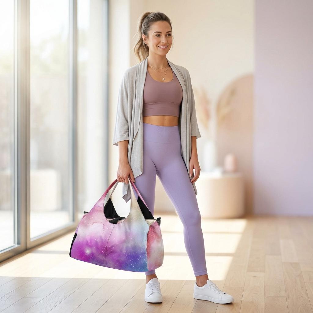 Galaxy Gym Duffel Bag, Pastel Weekender Bag, Yoga Carry On, Overnight Travel Tote