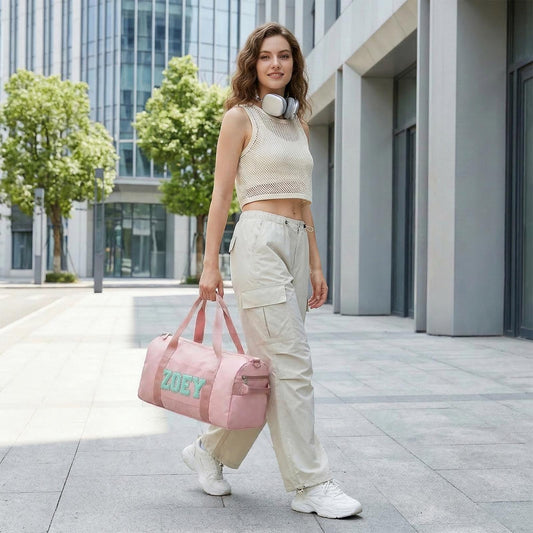 Custom Dance Duffle Bag, Blush Gym Carryall, Preppy Name Travel Tote