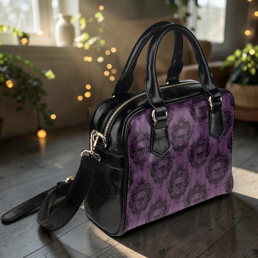 Gothic Skull Satchel, Purple Victorian Purse, Ornate Alternative Crossbody Bag