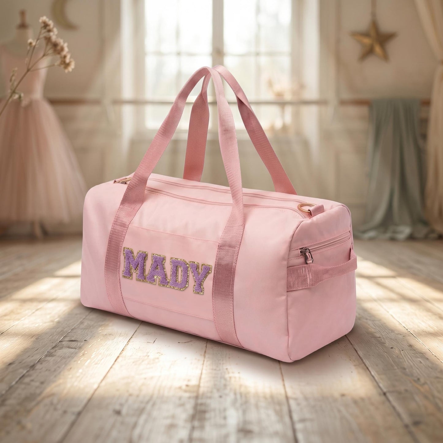 Custom Dance Duffle Bag, Blush Gym Carryall, Preppy Name Travel Tote