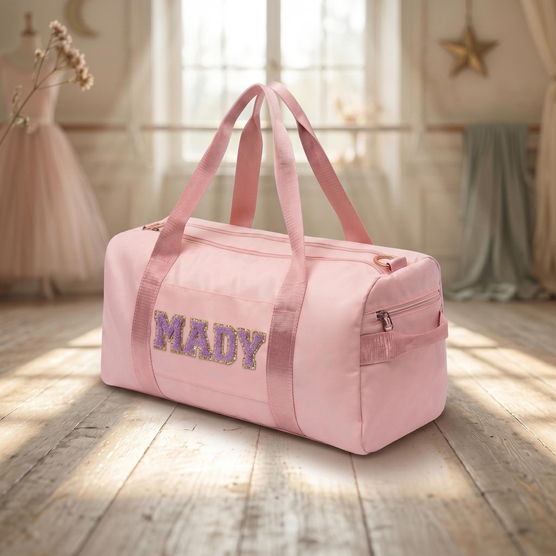 Custom Dance Duffle Bag, Blush Gym Carryall, Preppy Name Travel Tote