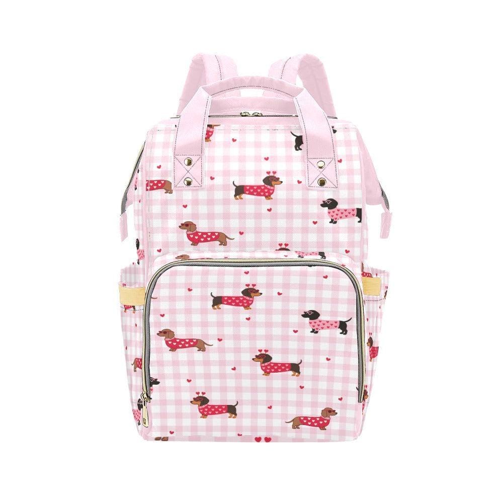 Dachshund Diaper Bag Backpack, Pink Gingham Baby Bag, Stroller Organizer