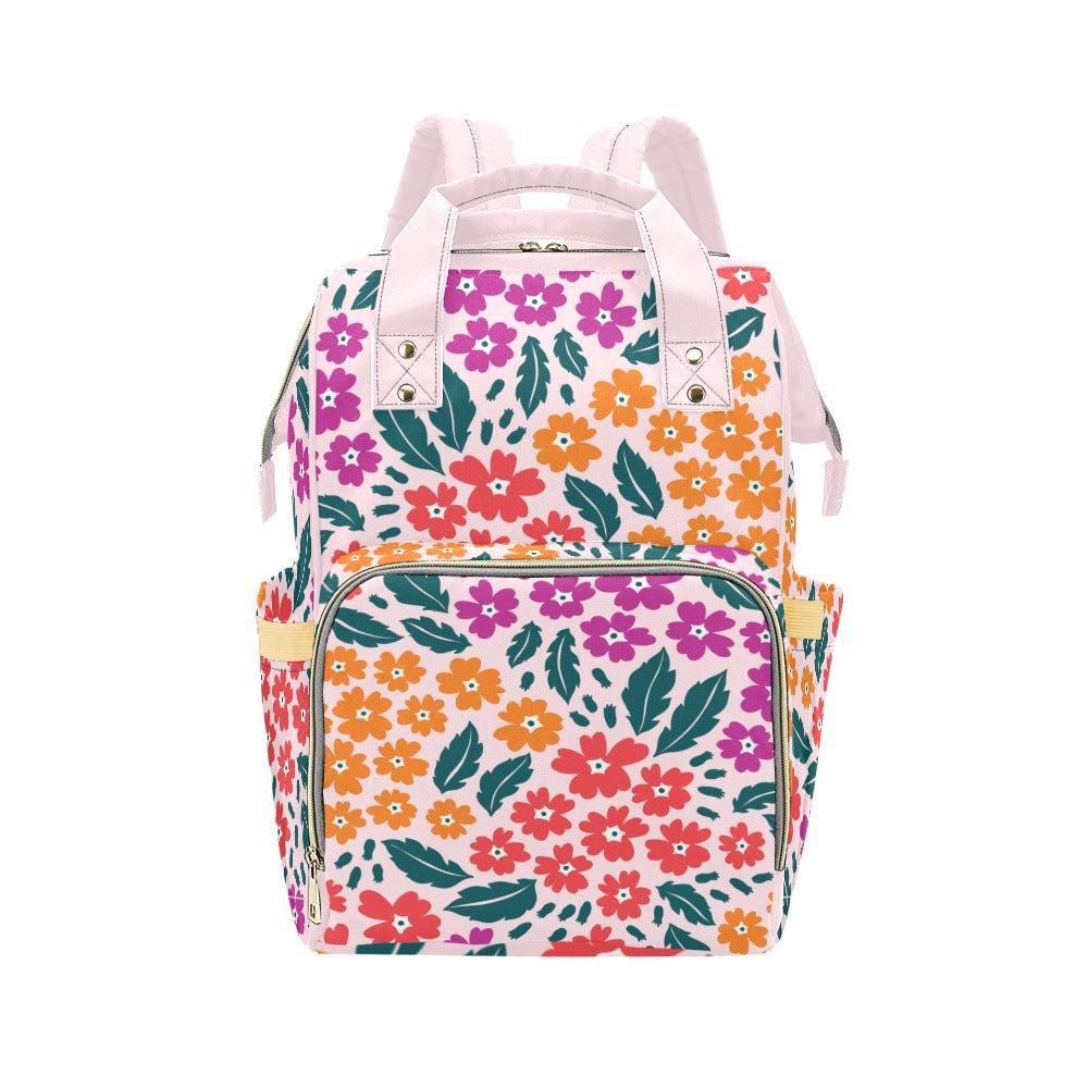 Retro Floral Diaper Bag Backpack, Pink Mom Backpack, Baby Travel Bag, Nursery Organizer