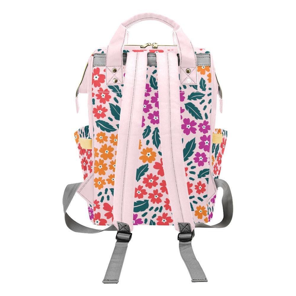 Retro Floral Diaper Bag Backpack, Pink Mom Backpack, Baby Travel Bag, Nursery Organizer