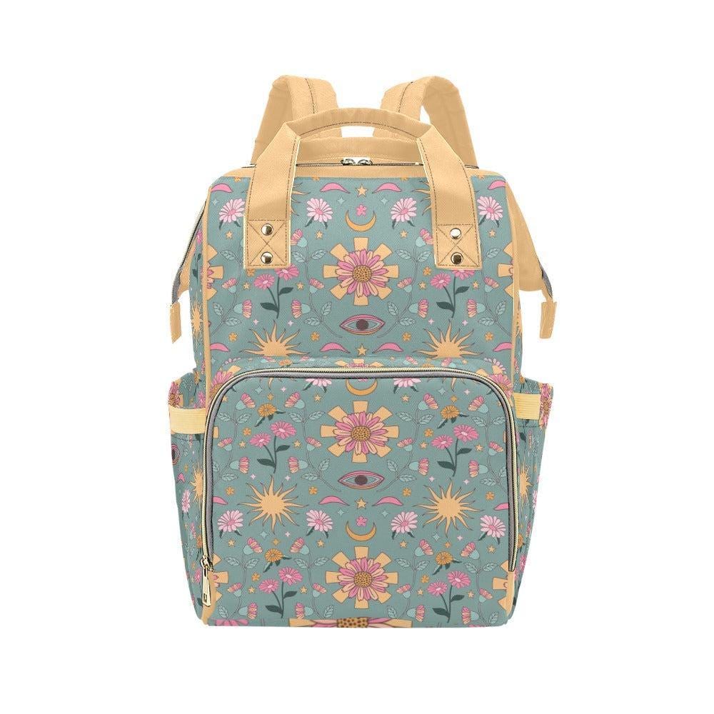 Boho Celestial Diaper Bag Backpack, Sun Moon Baby Travel Bag, Stroller Organizer