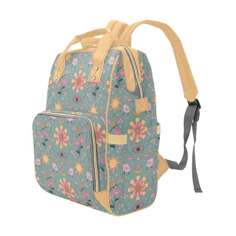 Boho Celestial Diaper Bag Backpack, Sun Moon Baby Travel Bag, Stroller Organizer