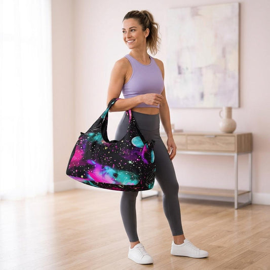 Galaxy Duffel Bag, Cosmic Weekender Tote, Space Print Gym Bag, Travel Overnight Bag