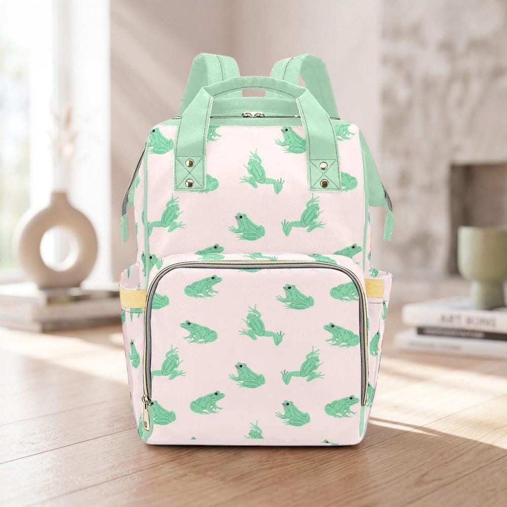 Frog Diaper Bag Backpack for Baby Travel, Stroller Organizer Pack, Gender Neutral Nursery Bag