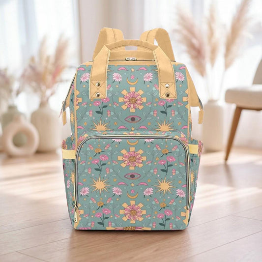 Boho Celestial Diaper Bag Backpack, Sun Moon Baby Travel Bag, Stroller Organizer