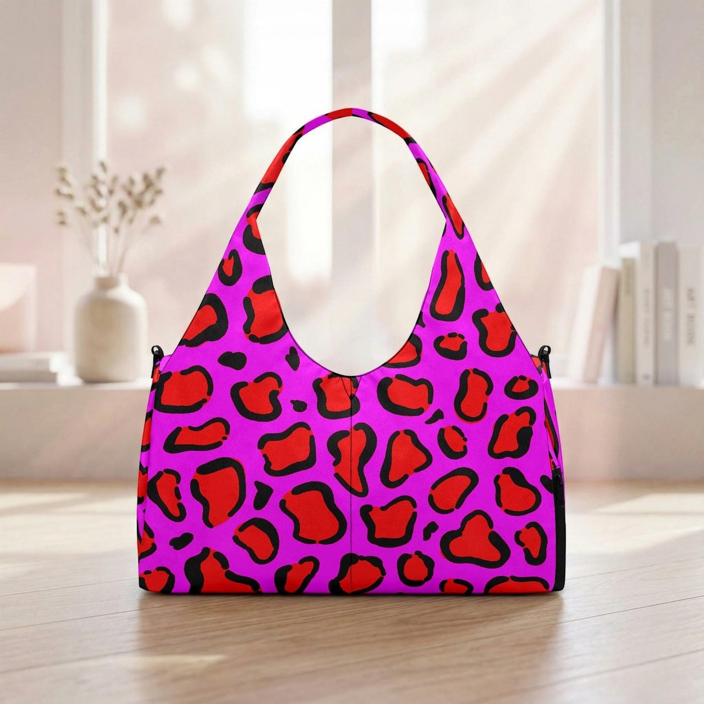 Pink Leopard Hobo Bag, Neon Animal Print Shoulder Purse, Y2K Statement Tote