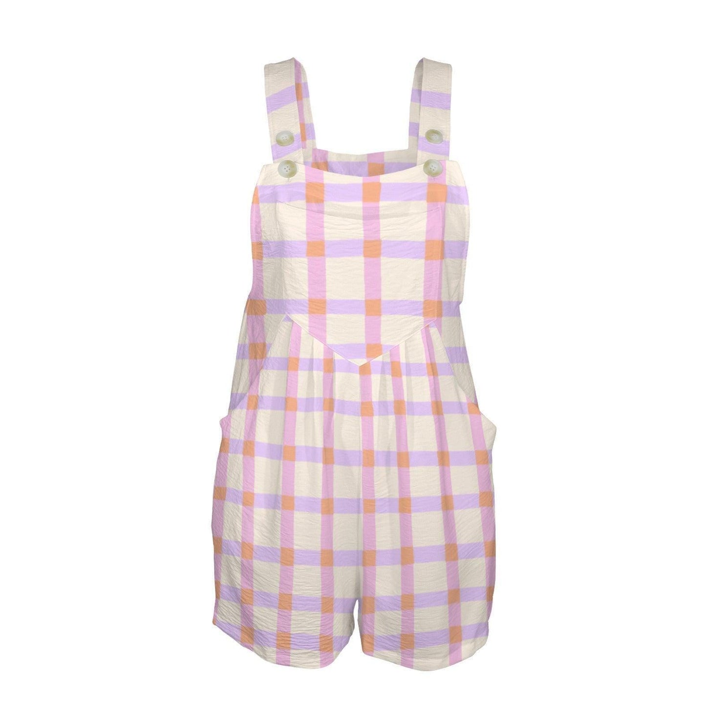 Pastel Plaid Shortall for Women, Checkered Overall Romper, Cottagecore Spring Outfit