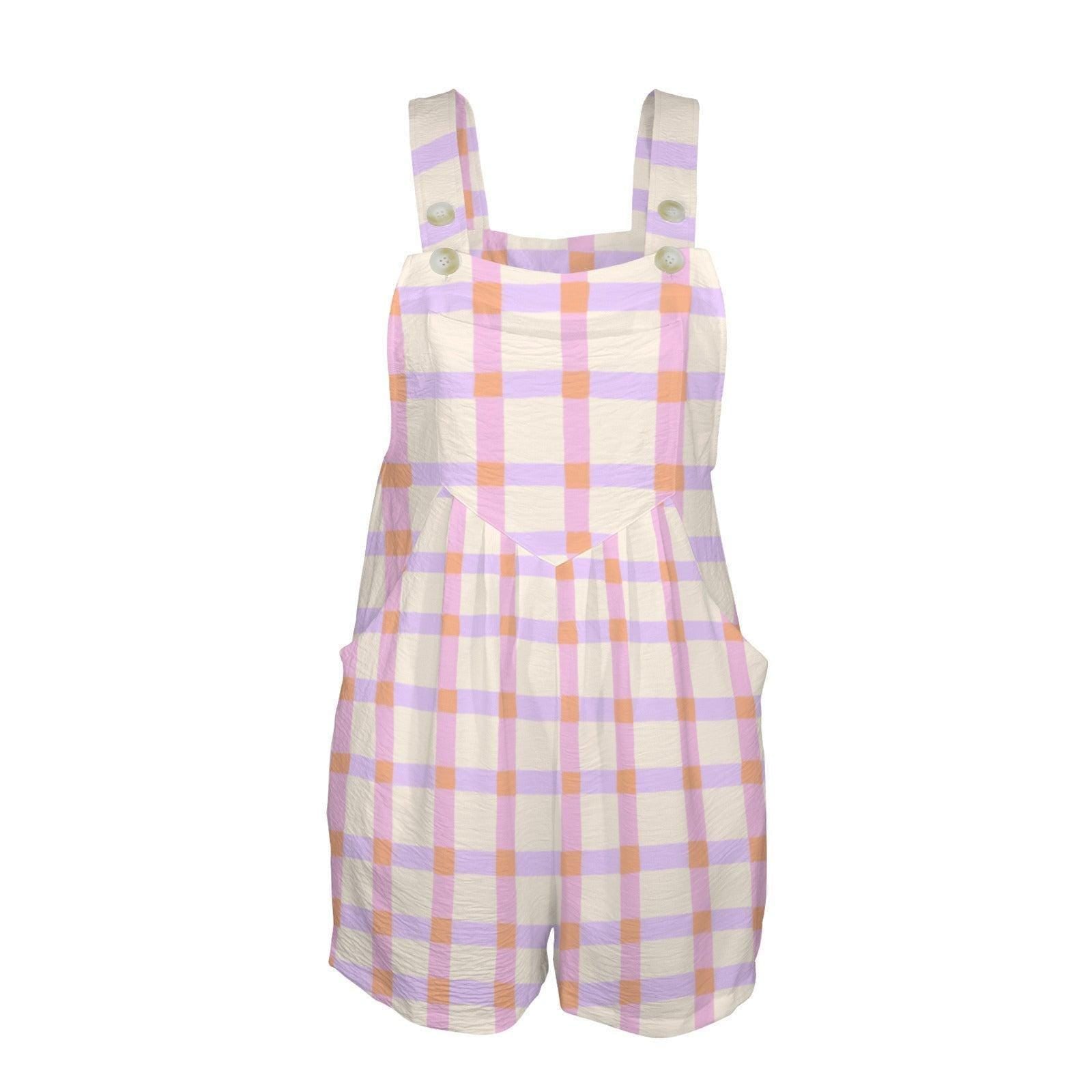 Pastel Plaid Shortall for Women, Checkered Overall Romper, Cottagecore Spring Outfit